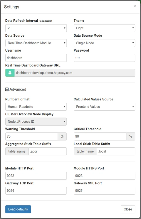 Real-time Dashboard basic settings