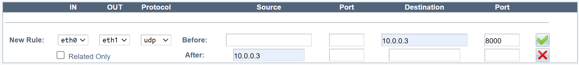 Source NAT for UDP Two Interfaces
