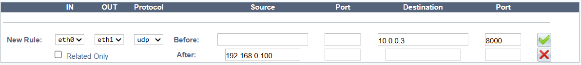 Source NAT for UDP Two Interfaces
