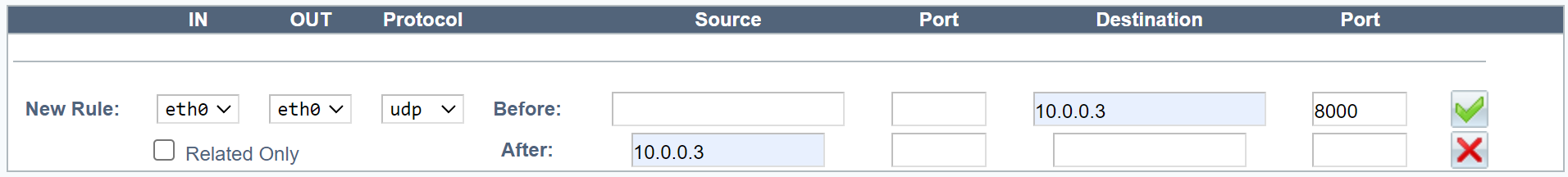 Source NAT for UDP One Interface