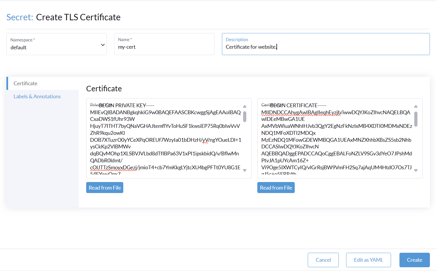 Adding a certificate