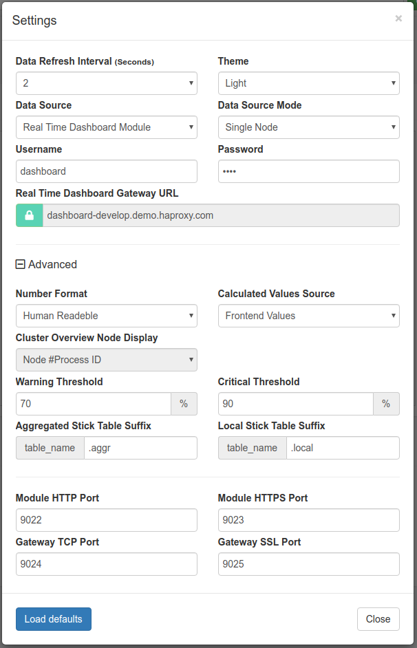 Real-time Dashboard basic settings
